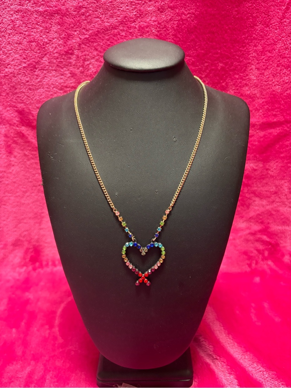 Betsey Johnson Gold Chain Heart Pendant Necklace with Multicolor Stones